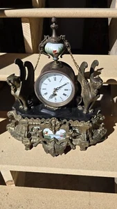 Figural Bronze Mantel Clock with Winged Beasts - Picture 1 of 13