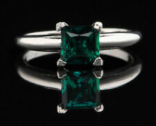 935 Silver Princess Cut 1.40 Ct Lab Created Green Emerald Solitaire Ring