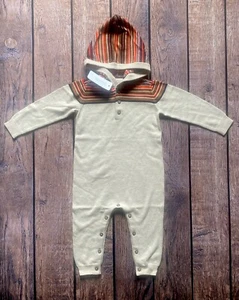 Baby Junge 6-12 Monate Gymboree beige gestreift Kapuze Einteiler Strick Strampler - Bild 1 von 1