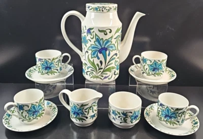 12 Pc Midwinter Spanish Garden Coffee Pot Cups Saucers Set Vintage England Lot - Image 1 of 4