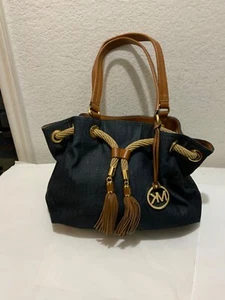 Michael Kors Handtasche Marina Canvas Seil Quasten großer Eimer Kordelzug blau  - Bild 1 von 15