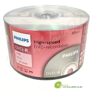 50 PHILIPS Blank 16X DVD-R DVDR Branded Logo 4.7GB Disc/PIONEER IN BLANK MEDIA - Picture 1 of 3