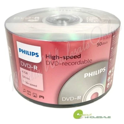 50 PHILIPS Blank 16X DVD-R DVDR Branded Logo 4.7GB Disc/PIONEER IN BLANK MEDIA - Image 1 of 3