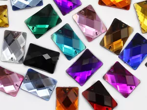 25x18mm Rectangular Flat Back Sew On Beads for Crafts - 18 Pieces - 13 Colors - Picture 1 of 14