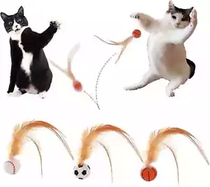 3 PCS Feather Ball Cat Toy, New Interactive Cat Feather Ball Toy Set - Elastic B - Picture 1 of 6