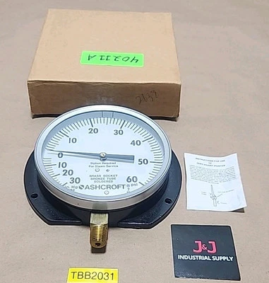 *NEW* Ashcroft 091-12 Brass 4-1/2" Pressure Gauge 1/4" Npt Lower 60Psi +Warranty - Image 1 of 4