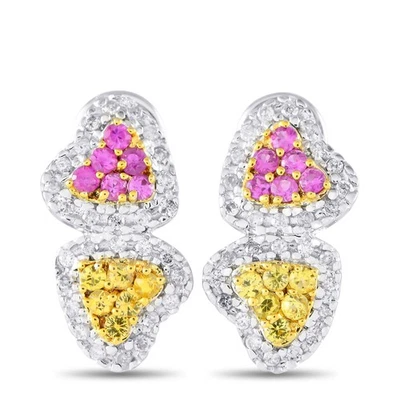 Pendientes de corazón de diamantes y zafiros de oro blanco de 14 quilates de 0,42 quilates Foto 1 de 2