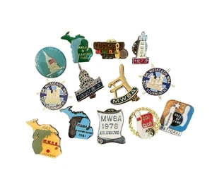 MWBA Michigan Womens Bowling Pins Lapel Hat Pin Lot of 13 Kalamazoo Muskegon - Picture 1 of 13