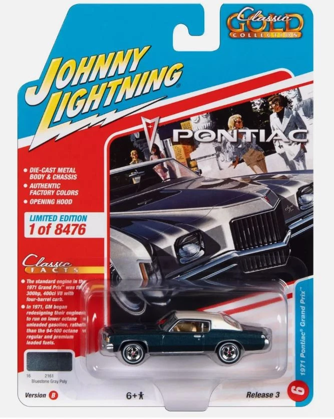 JOHNNY LIGHTNING - PONTIAC Grand Prix 1971 blu ORO CLASSICO in blister - 1/64... - Immagine 1 di 3
