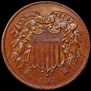 1868 TWO CENT PIECE UNCIRCULATED NEAR GEM  *RARE* KF-9 RPD (2C043) - Picture 1 of 3