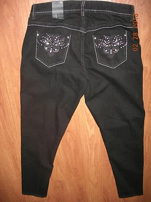 Pantalones de mezclilla ajustados LANE BRYANT talla 14 negros adornados con estrás 14 W ~ de moda ~ nuevos con etiquetas Foto 1 de 4
