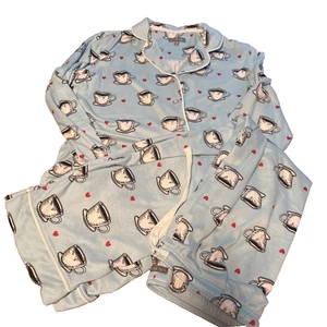 Womens PJ Salvage Pajama Set-Size M-Coffee Theme-Baby Blu -Button Up Top SOFT - Picture 1 of 8