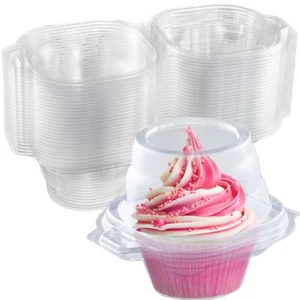 Individual Cupcake Containers (100 Pack) | Clear Plastic Disposable Cupcake Boxe - Picture 1 of 7