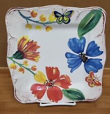 Sur La Table Poppy Square Plate Butterflies Flowers Blue Orange Italy 9 3/8"