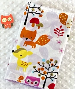 Handcrafted, Minky Woodland Print & Purple Minky Bubble Baby Burp Cloth - Picture 1 of 2