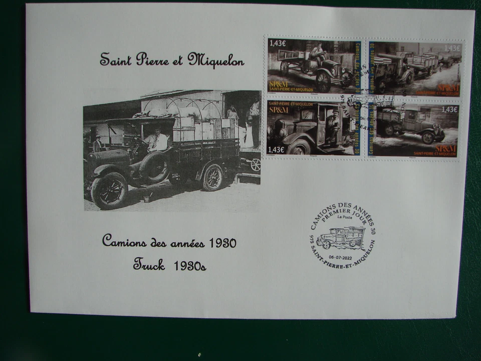 SPM/SAINT PIERRE ET MIQUELON FDC 2022 TRUCKS FROM THE 1930s - 4 STAMPS - Image 1 of 1