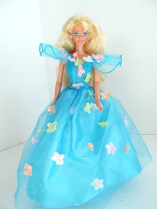 Vintage Songbird Barbie bambola abito blu vestito lungo ondulato capelli biondi fiori anni 90 x - Foto 1 di 10