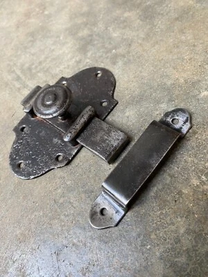 Ancien gros verrou en fer forgé pour porte,serrure ferrure heurtoir penture - Photo 1/2