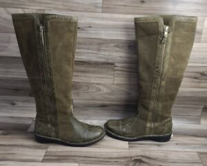 Clark’s Nikki Park Olive Green Suede Tall Knee Side Zip Boot Womens Size 6M