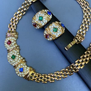 Collar Gargantilla Bizantina Vintage, Pendientes Clip-on... Renacimiento Egipcio Oro P - Imagen 1 de 9