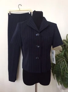 NWT Perceptions Women’s Navy Blue Stripe 100% Polyester 2 Piece Pant Suit Sz 6P - Picture 1 of 8