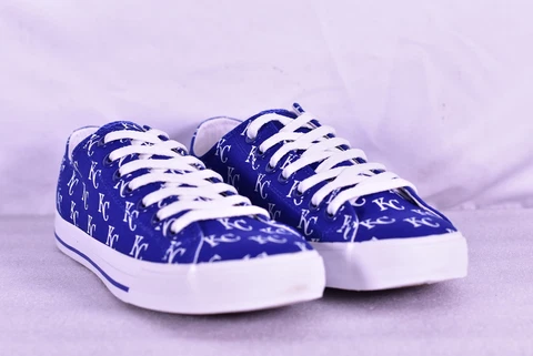 Unisex Row One MLB Kansas City Royals All Over KC Logo Lace Up Shoes, Blue Cover