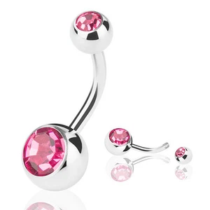 Stainless Steel Double Crystal Rhinestone Belly Navel Barbell Ring Piercing - Picture 1 of 14