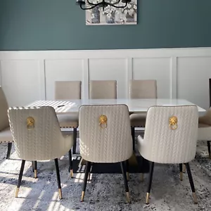 2x Microfiber Leather Upholstered Dining Chair Home Highback Chairs with Knocker - Picture 1 of 20