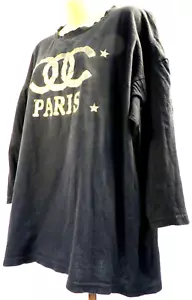 Camiseta Top Diseñador Logo Túnica Vintage Años 90 Negra CC PARIS 100% Algodón Burnout - Imagen 1 de 23