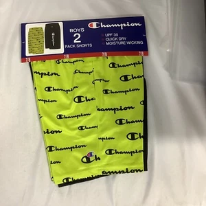 Pack Of 2 Champion Boys Shorts Sweet Green Black Logo Quick Dry Athletic Sz 7/8 - Picture 1 of 5