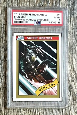 LOW POP 2015 FLEER RETRO MARVEL IRON MAN ICONIC 1990 IMPEL UNIVERSE #11 PSA 9 - Image 1 of 2