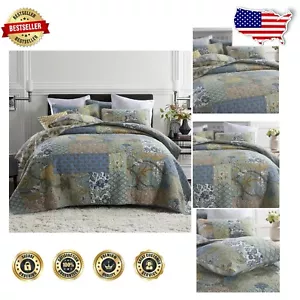 Elegant Green Cotton Quilted Bedspread Set - King Size with Reversible Design - Picture 1 of 11