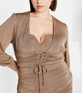 CITY CHIC Baylee Top in Mocha Plus Size XS/14 NWT - Picture 1 of 7