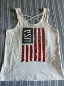VGUC/EUC US Flag Sequins TCP White Tank Top Girls Size 10/12 - Picture 1 of 3