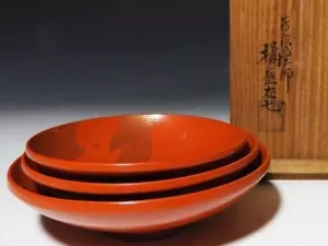 Taza de sake era Guinomi Meiji antigua japonesa Maki-e ola azul mar 3 capas - Imagen 1 de 10