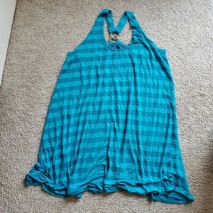 La Vie En Rose | Aqua Striped Swim Coverup | Large - Picture 1 of 4