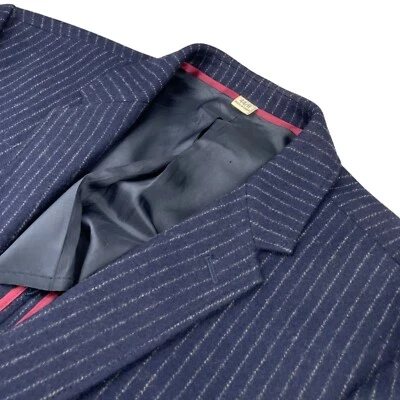 J.Crew Men’s 100% Wool Thick Flannel 2-Button Blazer Navy Railroad Stripe • 44R - Image 1 of 4