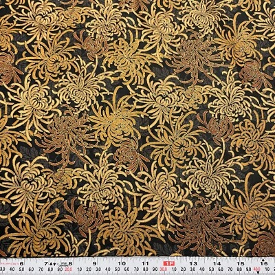 China Doll by Hoffman Metallic Asian Floral Cotton Fabric Remnant 21" x 45" - Image 1 of 2