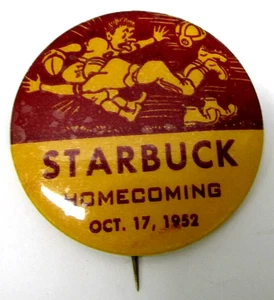 1952 STARBUCK (Minnewaska) Homecoming Football Pinback Button RARE 10/17/52 VTG - Picture 1 of 5