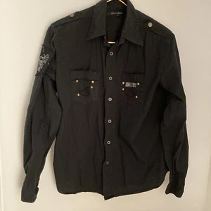 Camisa negra carbono con botones manga larga 100 % algodón talla pequeña negra - Imagen 1 de 8