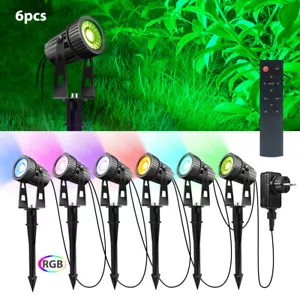 6er LED Gartenstrahler RGBW mit Erdspieß Fernbedienung Gartenleuchte Außen IP65 - Bild 1 von 15