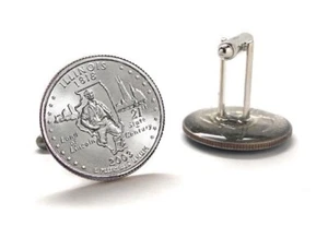 Eslabones de puño para hombre Illinois State Quarter gemelos cuartos sin circular 2003 - Imagen 1 de 6