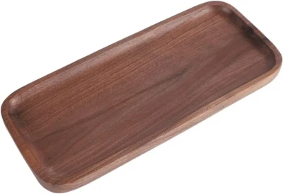Walnut Serving Tray Solid Wood Rectangle Platter Home Decor (11.8x5in) - Image 1 of 4