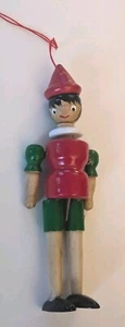 Vtg Pinocchio Christmas Ornament Wooden Jointed 7" Tall Made in Taiwan Paint - Picture 1 of 6