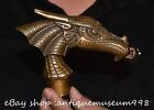 5.2" Old Chinese Copper Dynasy Dragon head Hand Crutch Handle Statue