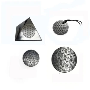 Shungite SET pyramid plates pendant Flower of life EMF protection Russia - Picture 1 of 1
