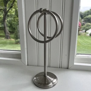 Fingertip Double Ring Towel Holder for Bathroom Vanity Countertop Brushed Nickel - Picture 1 of 5