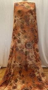 Elegant Poly Blend Lurex Georgette Floral Shades Of Orange Fabric 2.5 Yards 60"W - Picture 1 of 9