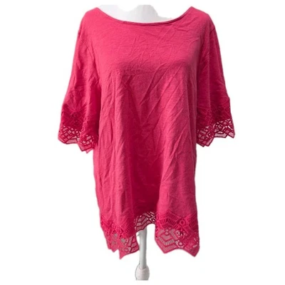 Chico's Top Women's Size 3 XL Pink Embroidered Eyelet Shirt Cottagecore Tunic - Image 1 of 4