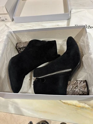 Russell & Bromley London  Black Suede Crush Crinkle Silver Heel Ankle Boot UK4 - Image 1 of 4